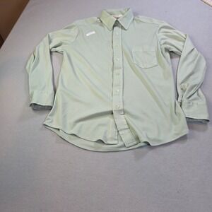 Vintage Montgomery Ward Mens Green Polyester Button Down Shirt 15.5 32-33 Retro
